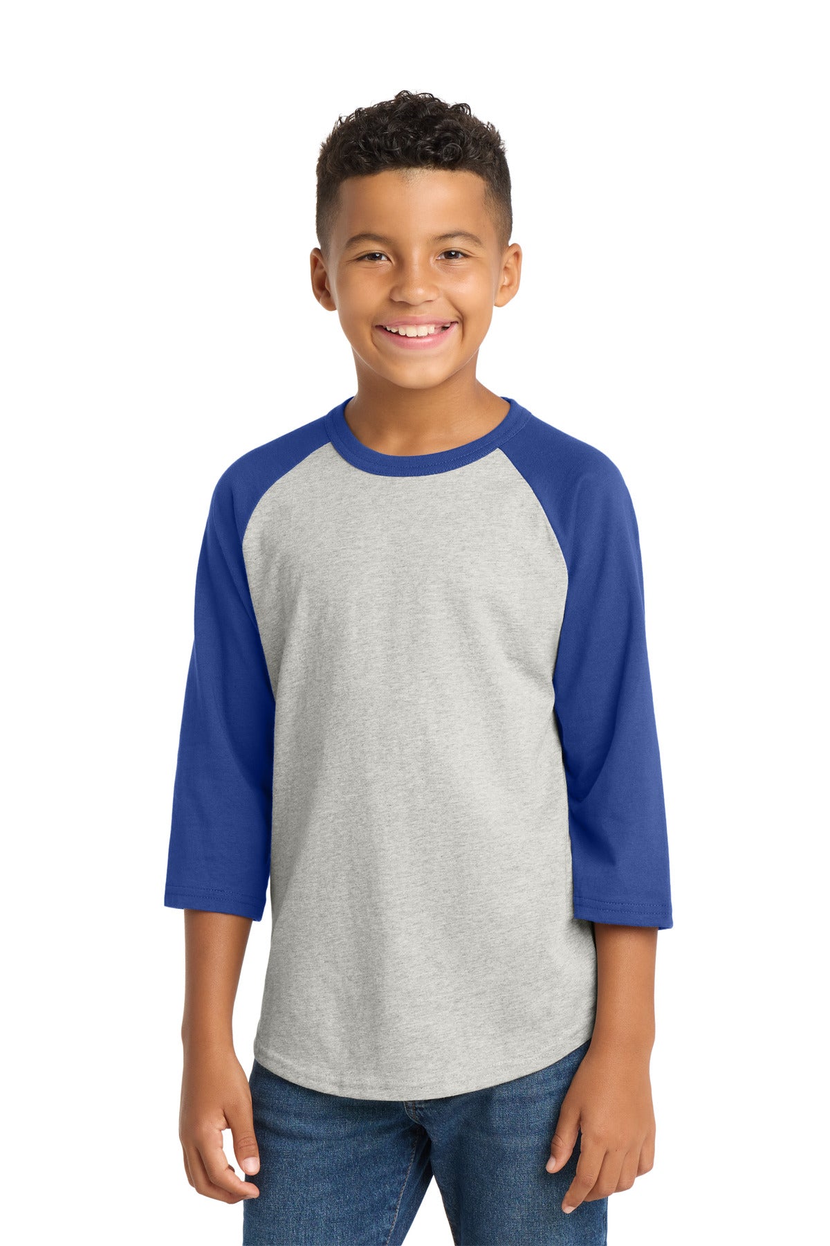 Sport-Tek Youth Colorblock Raglan Jersey YT200 Heather Grey/ Royal