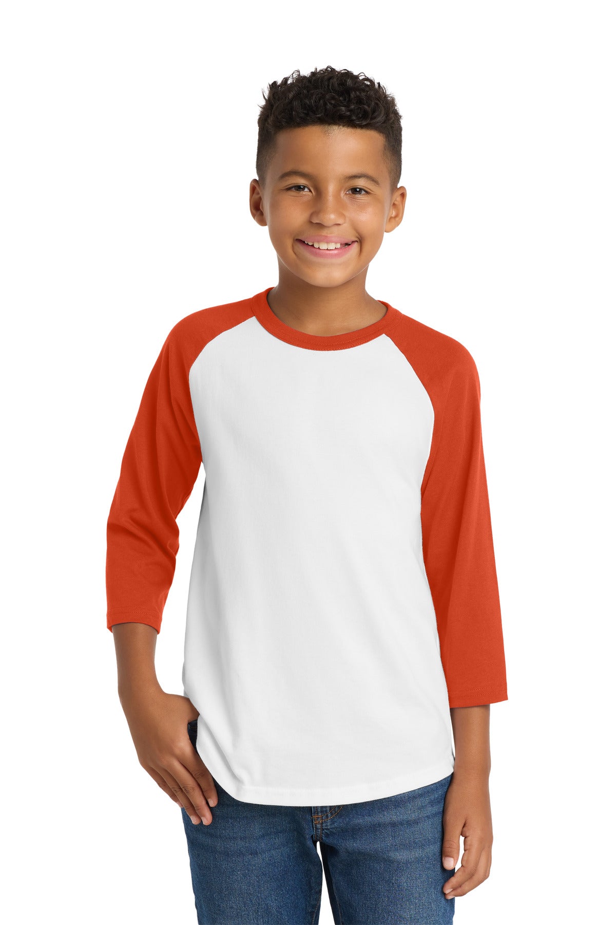 Sport-Tek Youth Colorblock Raglan Jersey YT200 White/ Deep Orange