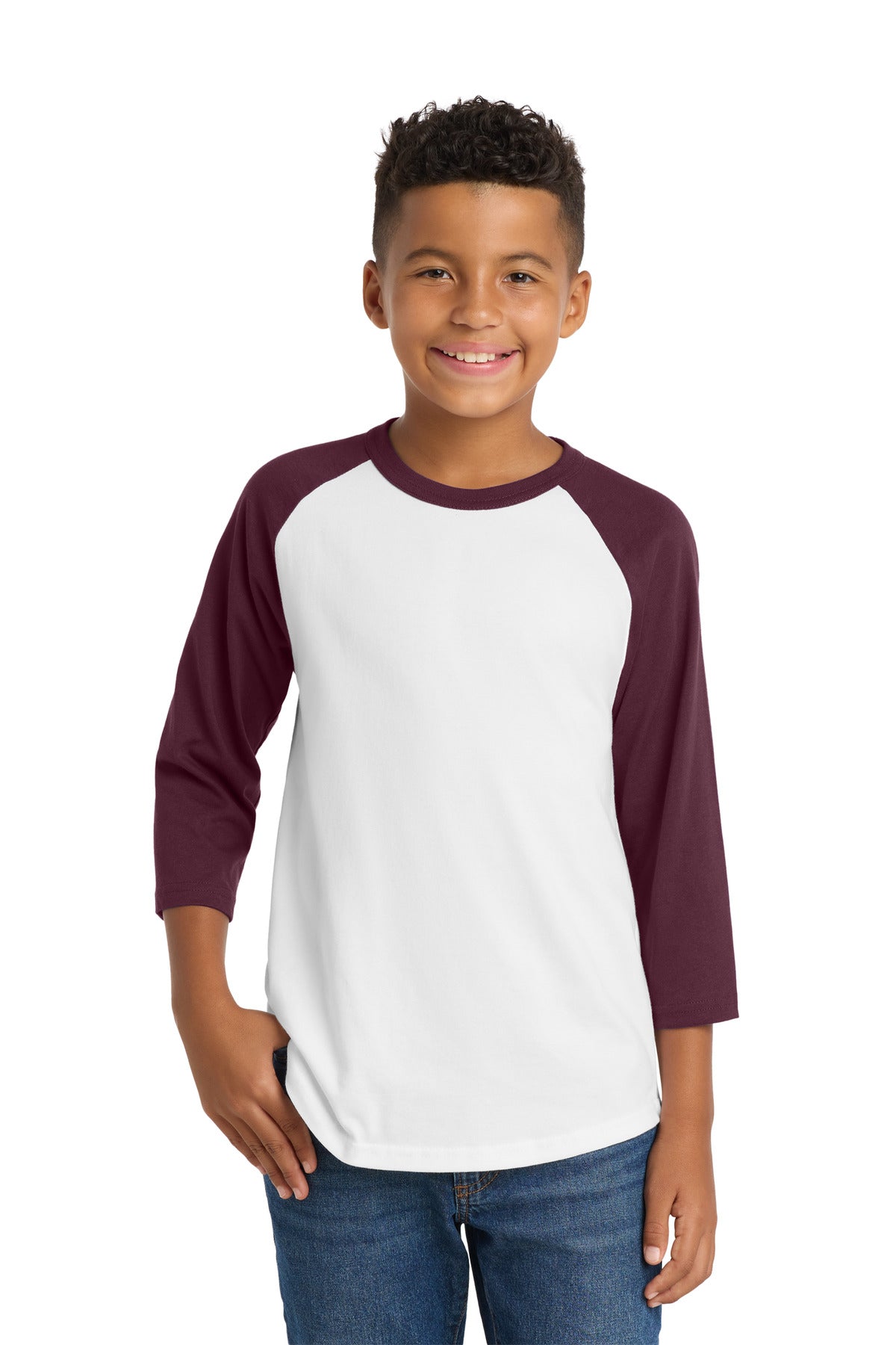Sport-Tek Youth Colorblock Raglan Jersey YT200 White/ Maroon