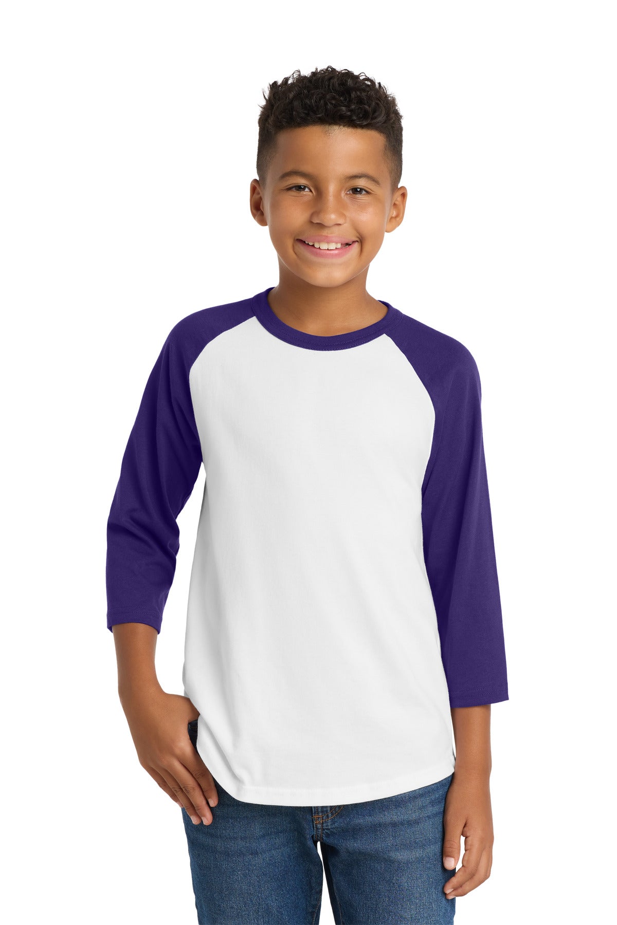 Sport-Tek Youth Colorblock Raglan Jersey YT200 White/ Purple