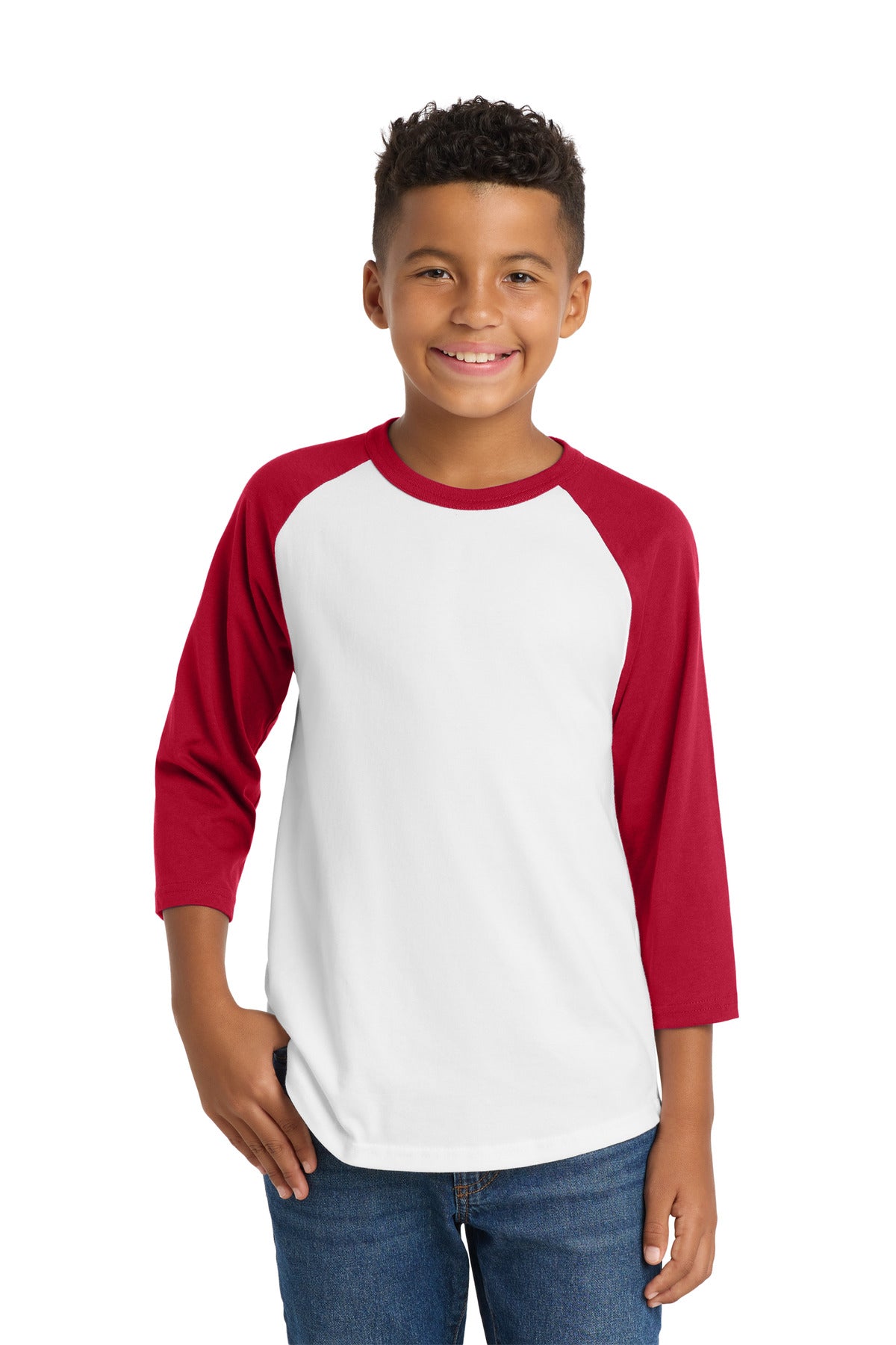 Sport-Tek Youth Colorblock Raglan Jersey YT200 White/ Red