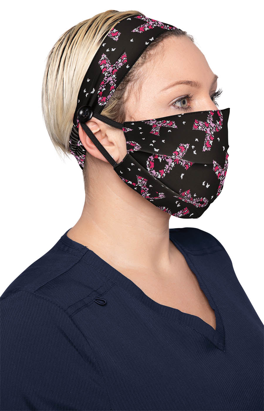 Basics A162PRM Fashion Mask + Headband Set Breast Cancer Butterfly