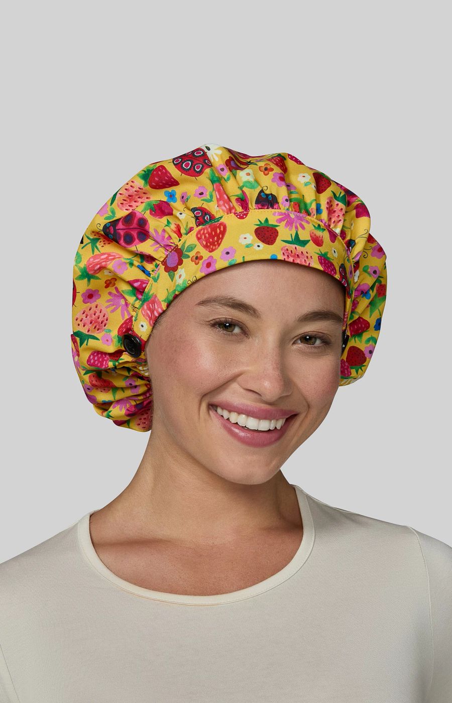 Print Artist Series bouffant scrub cap Strawberries and Ladybugs
