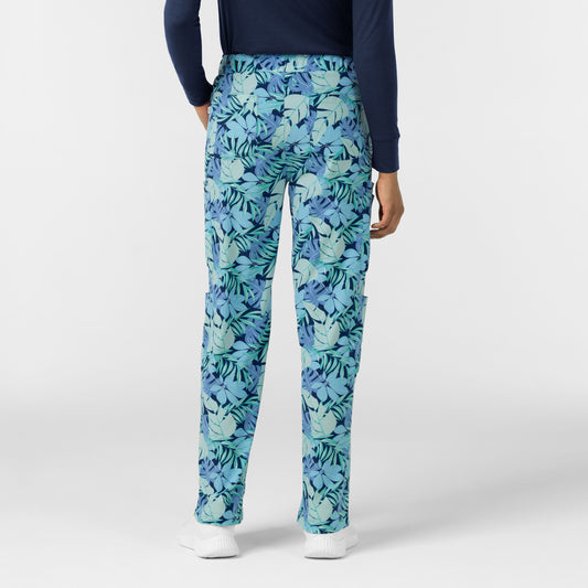 Fashion Prints 5467 Women's Printed Double Cargo Scrub Pants Breezy Palms