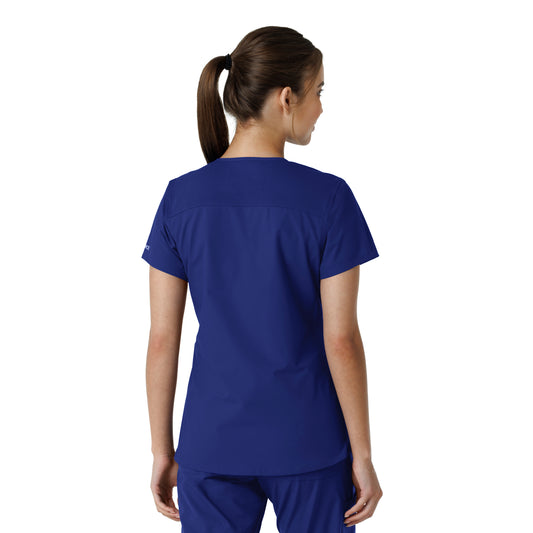 Force Essentials C12313 Women's V-Neck Knit Panel Scrub Top Galaxy Blue