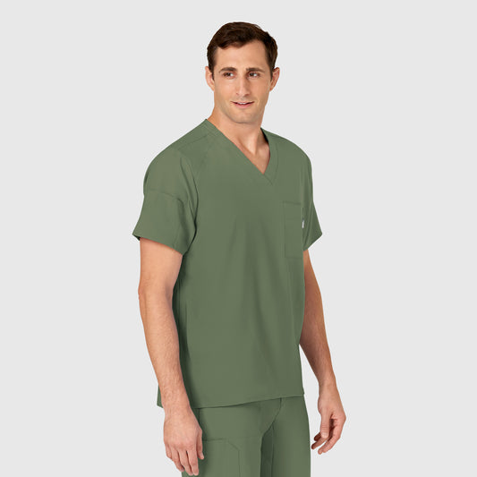 W123 6355 Men's V-Neck Scrub Top Olive Model Image Right Side | Wink