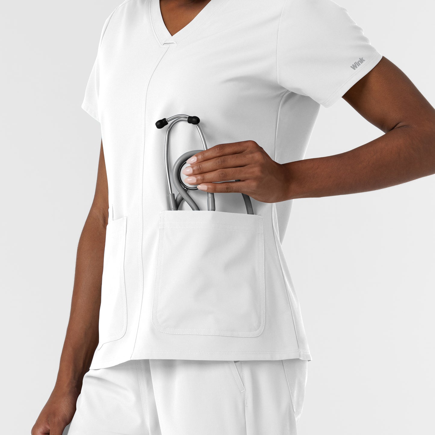 NURTUR 6180 Women's V-Neck Scrub Top White