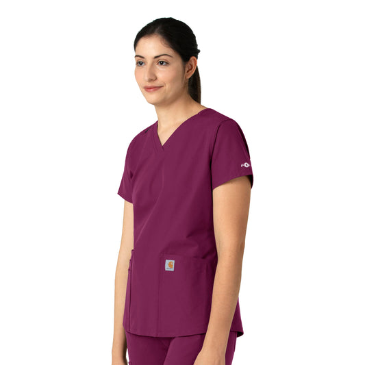 Force Essentials C12113 V-Neck Scrub Top Wine Model Image Right Side | Carhartt