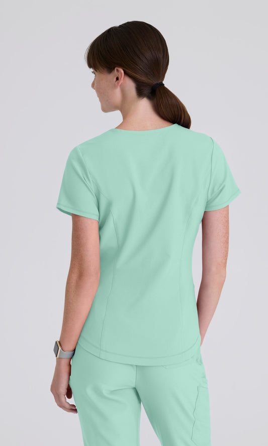 Grey's Anatomy Evolve GSST180 Women's Rhythm Top in Soft Melon by Barco Model Image Back