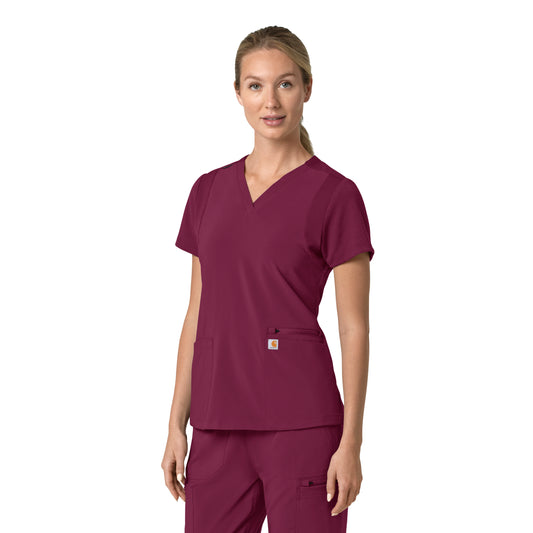 Force Cross-Flex C13210 Flex Panel V-Neck Scrub Top Wine Model Image Right Side | Carhartt
