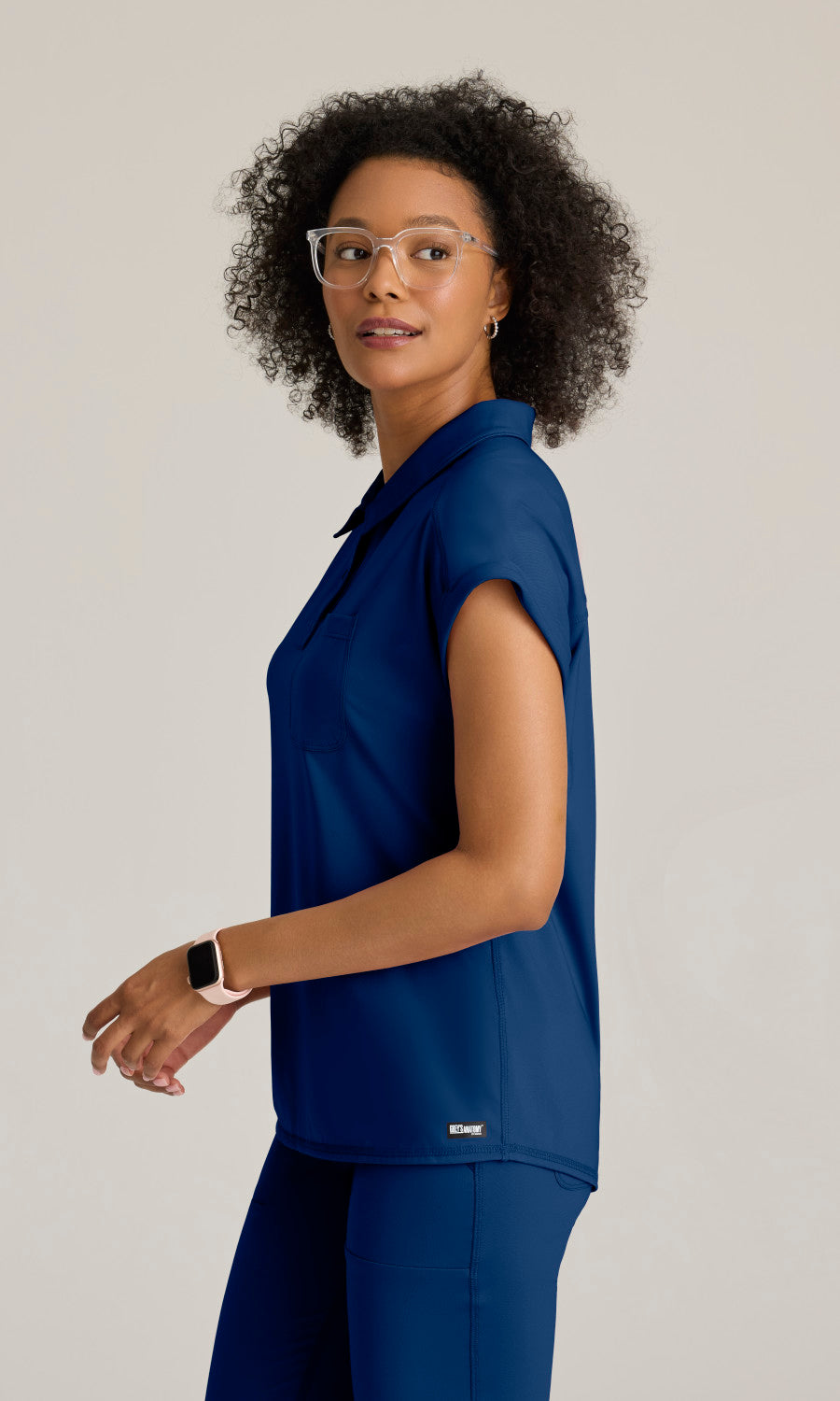 Grey's Anatomy Knits GRST254 Renew Knit Scrub Top Indigo