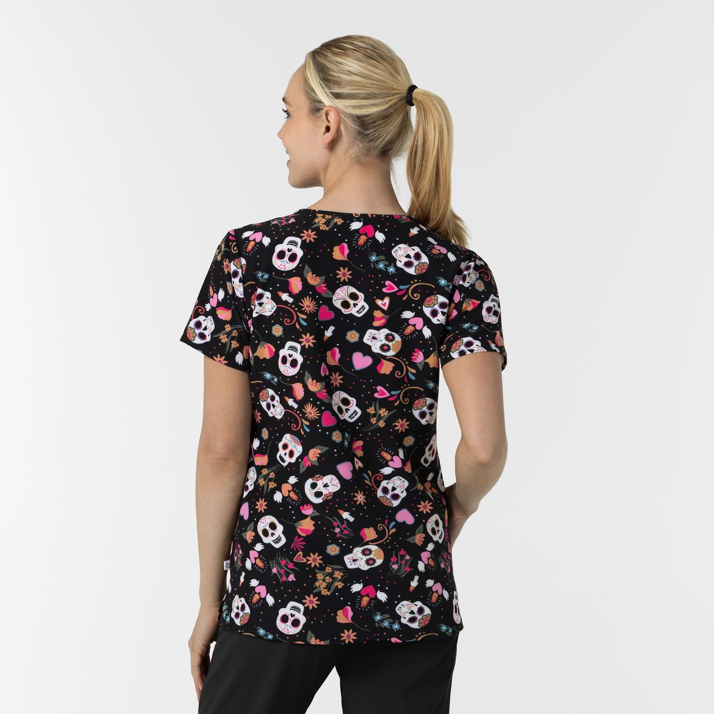 Fashion Prints 6147 Women's V-Neck Print Scrub Top Sugar Skull Fiesta