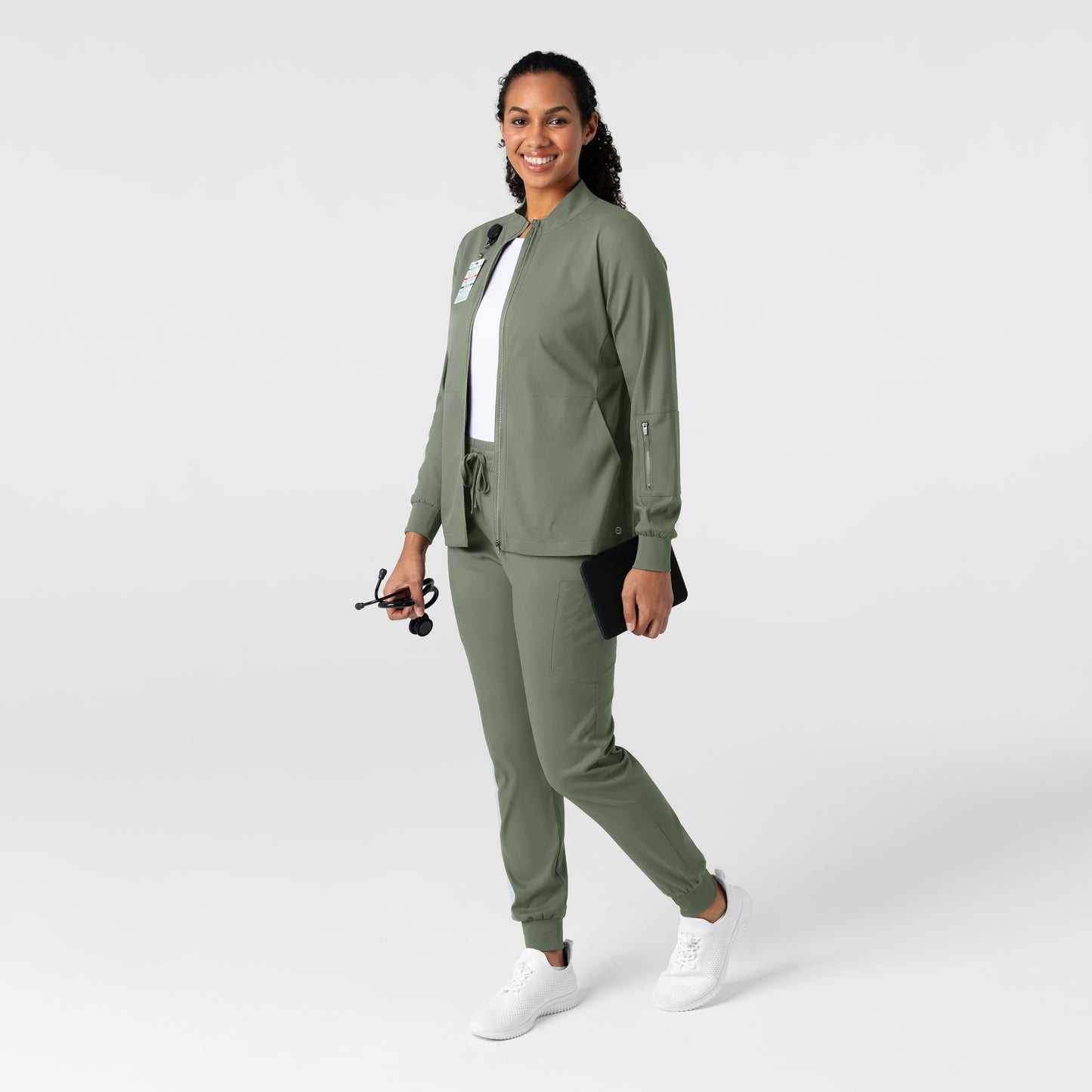 Boundless 8151 Warm Up Scrub Jacket Sage Model Image Alternate | Wink