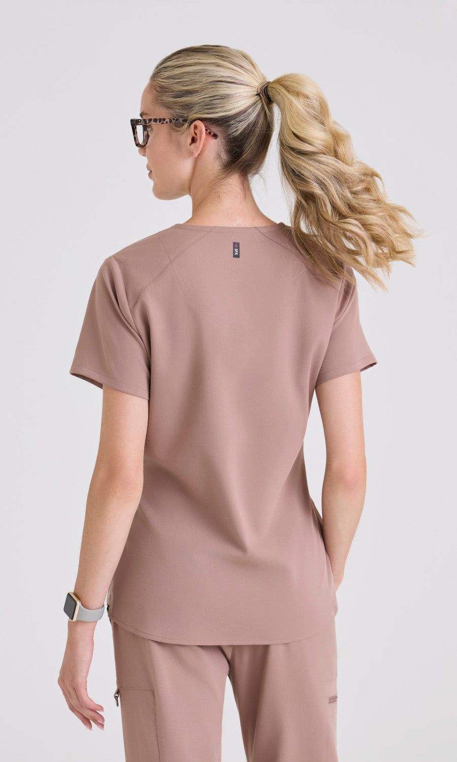 Greys Anatomy Spandex Stretch GRST011 Women's Emma Top in Warm Mocha by Barco Model Image Back