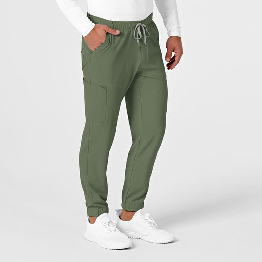 RENEW 5034 Men's Jogger Scrub Pants Olive Model Image Right Side | Wink