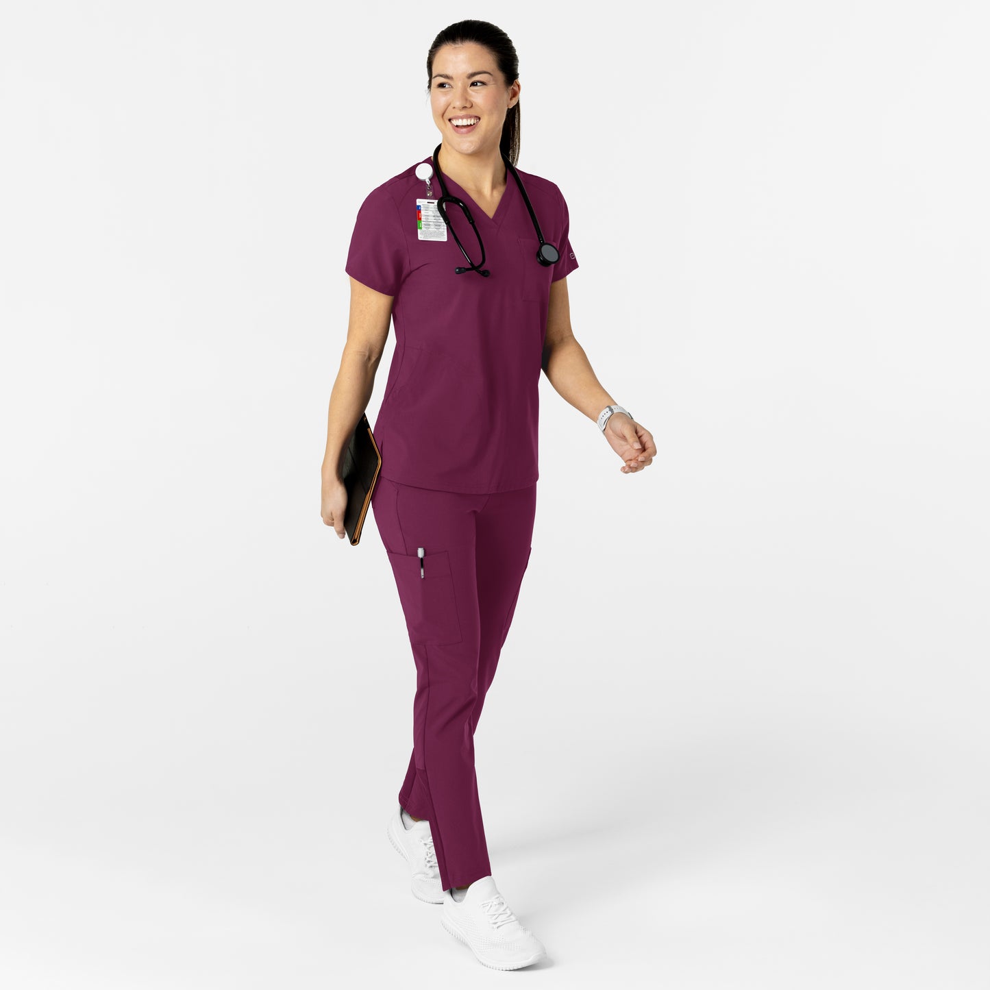 W123 6045 Flex-n-Reach V-Neck Scrub Top Wine Model Image Alternate | Wink
