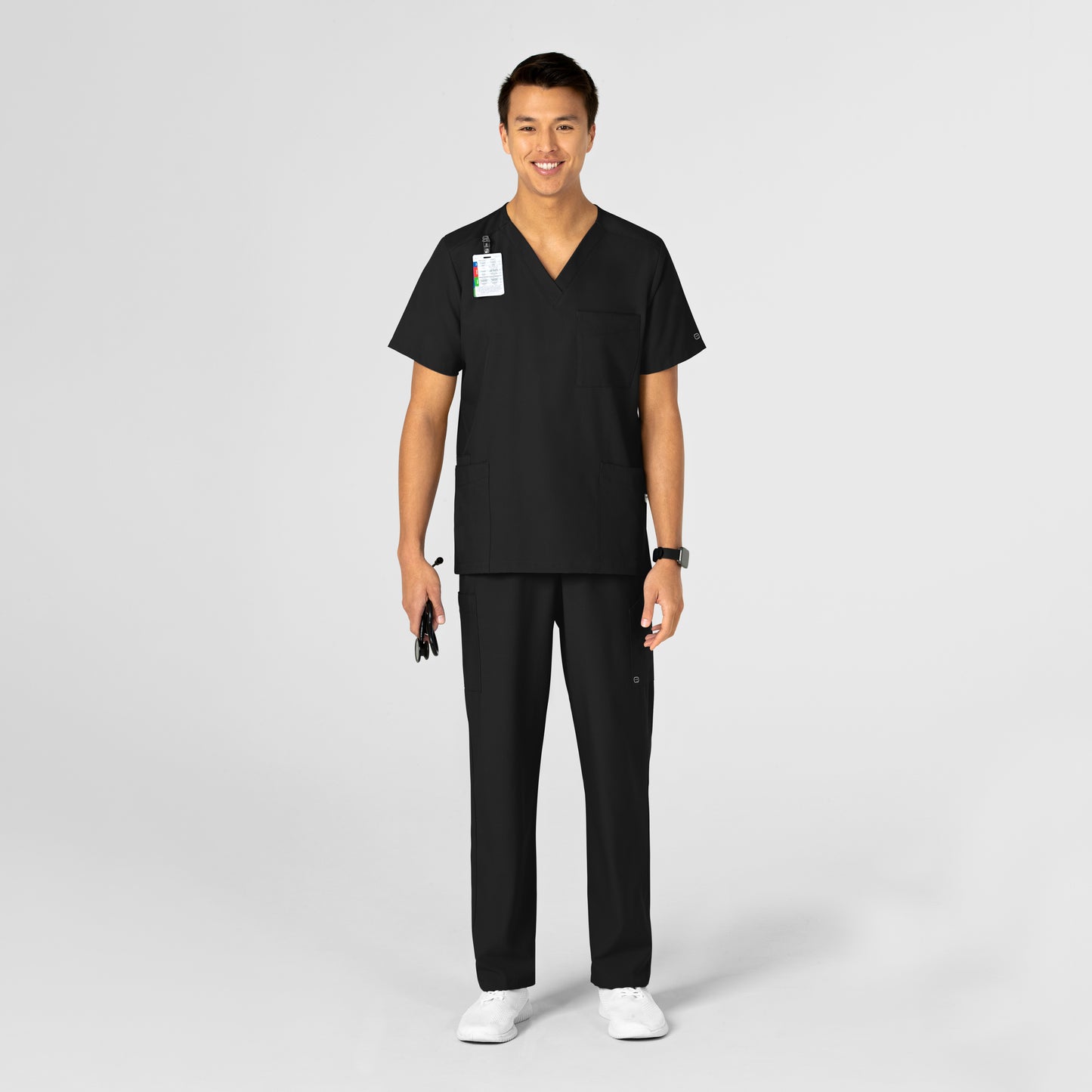 W123 6855 Unisex 4 Pocket Utility Scrub Top Black Model Image Alternate | Wink