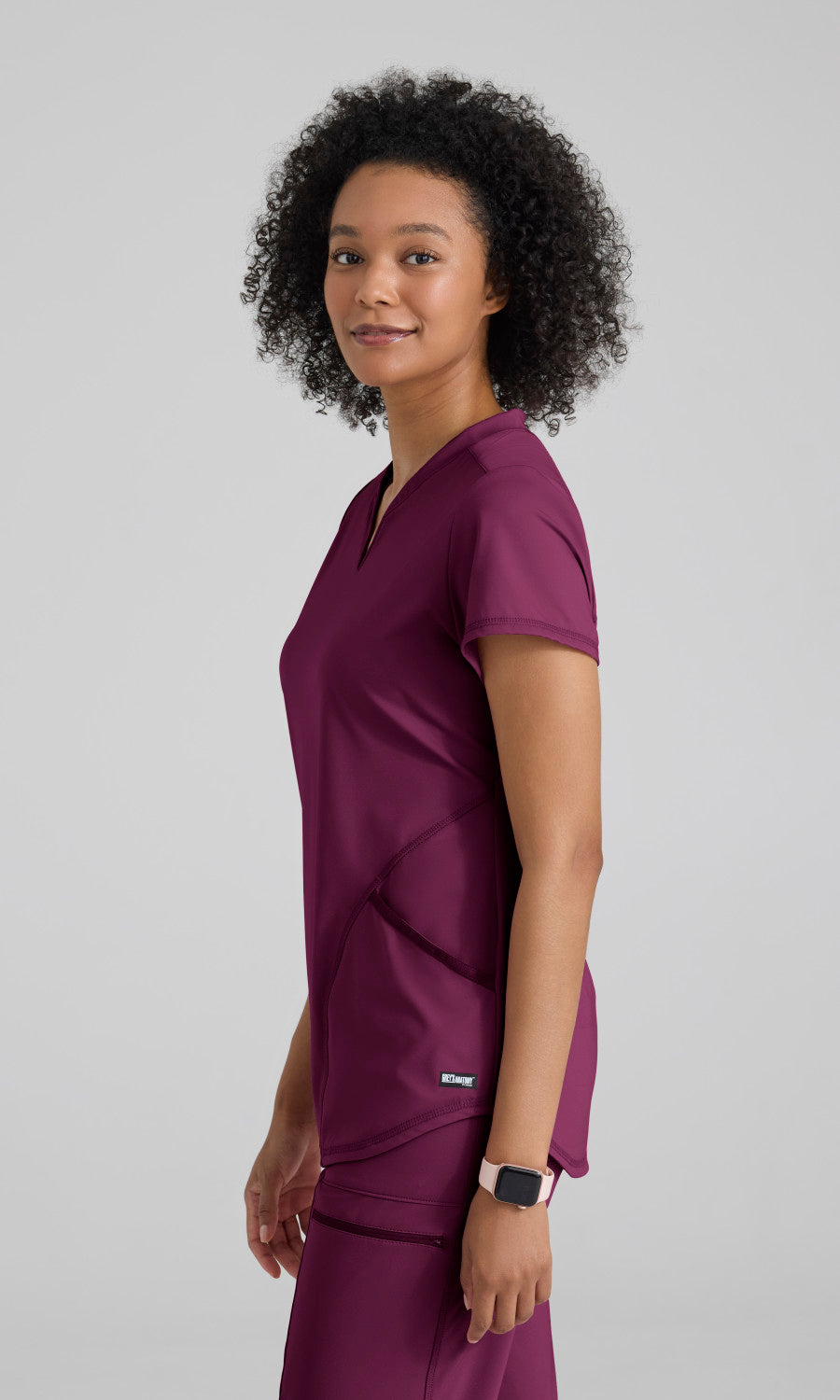 Grey's Anatomy Knits GRST249 Define Knit Scrub Top Wine