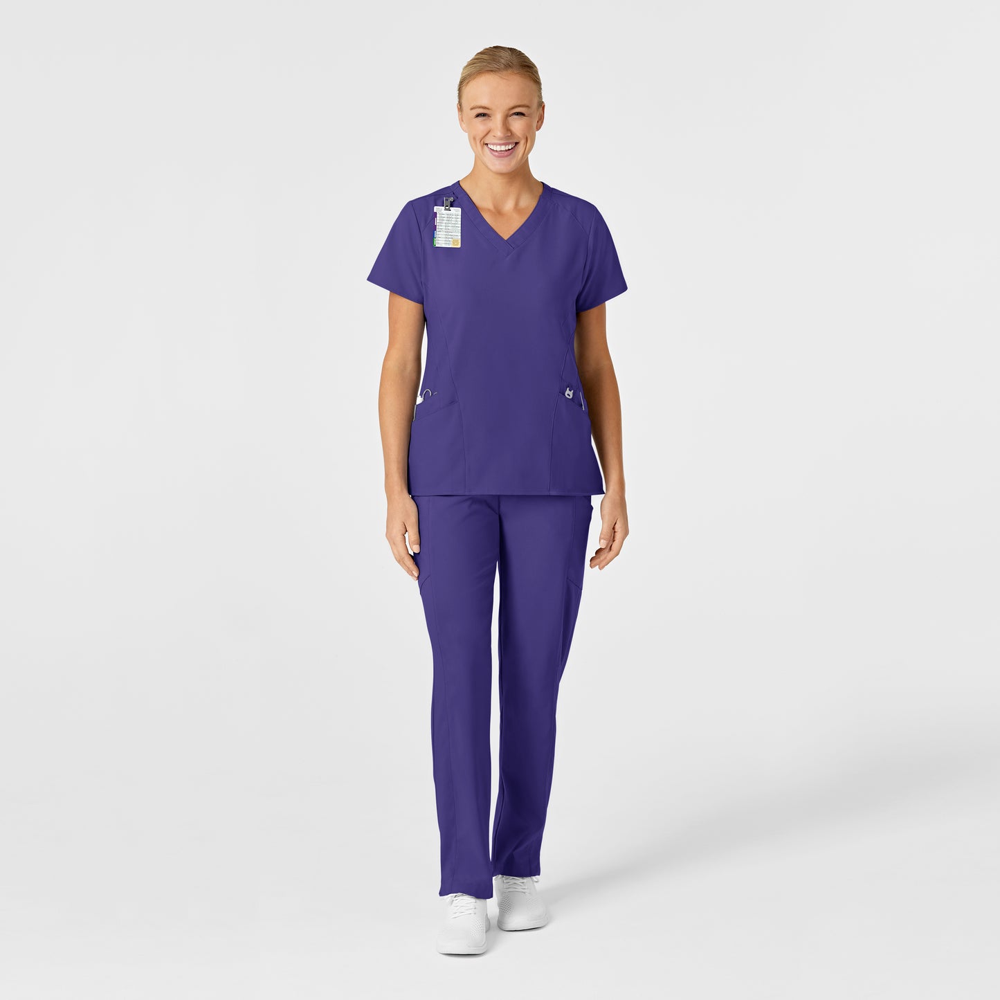 W123 6155 Stylized V-Neck Scrub Top Grape Model Image Alternate | Wink