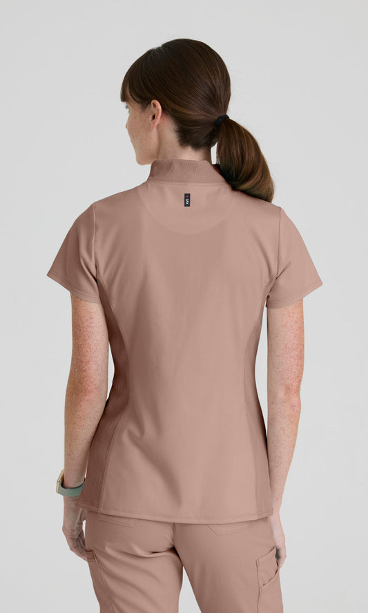 Greys Anatomy Spandex Stretch GRST292 Women's Kristi Top in Warm Mocha by Barco Model Image Back