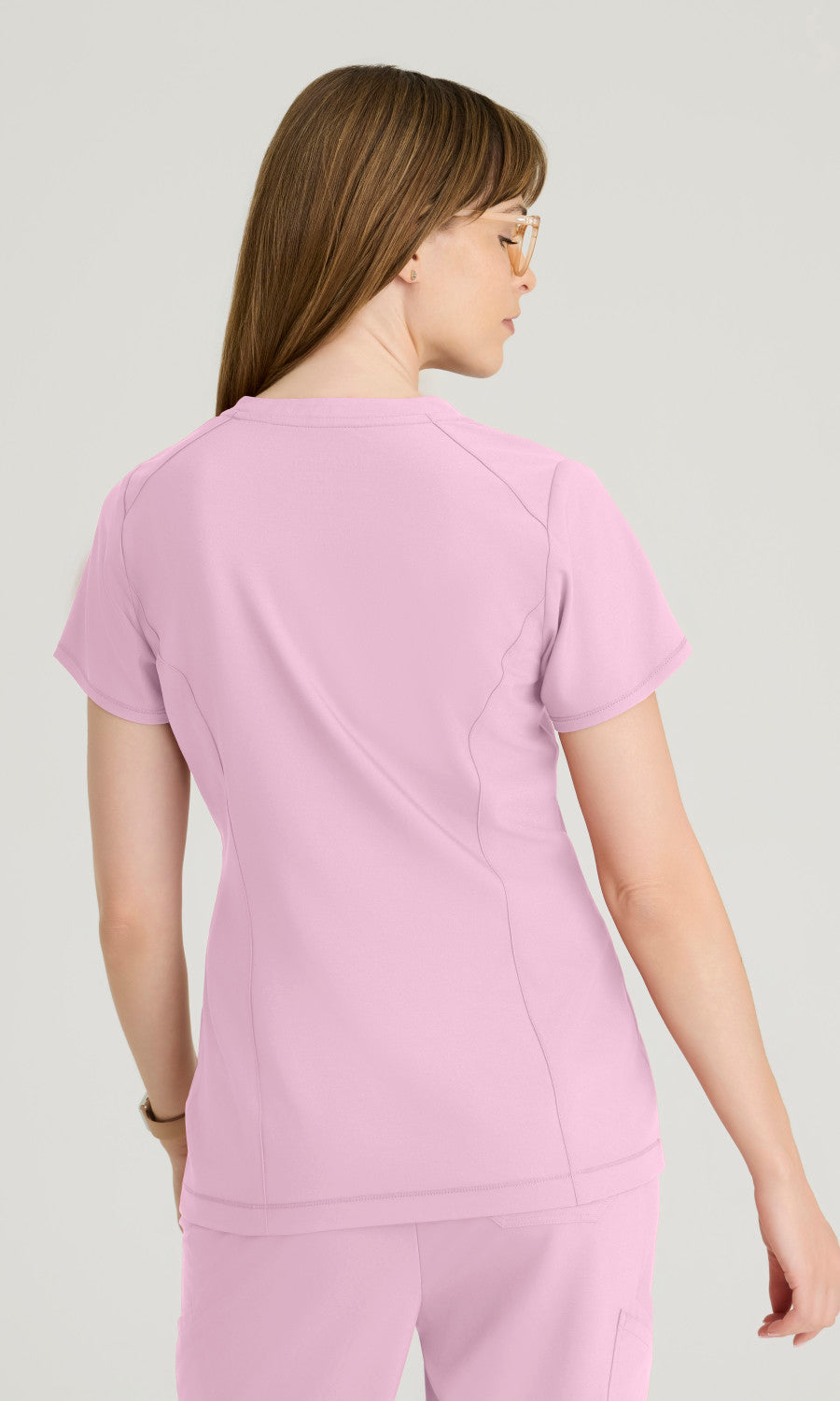 Grey's Anatomy Evolve GSST181 Women's Sway Tuck-In Top in Misty Pink by Barco Model Image Back