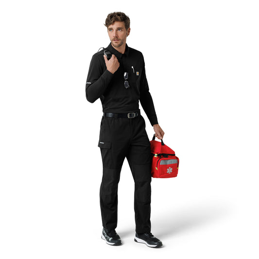 Rugged Flex C16129 Men's Heavyweight Long Sleeve Polo Scrub Top Black