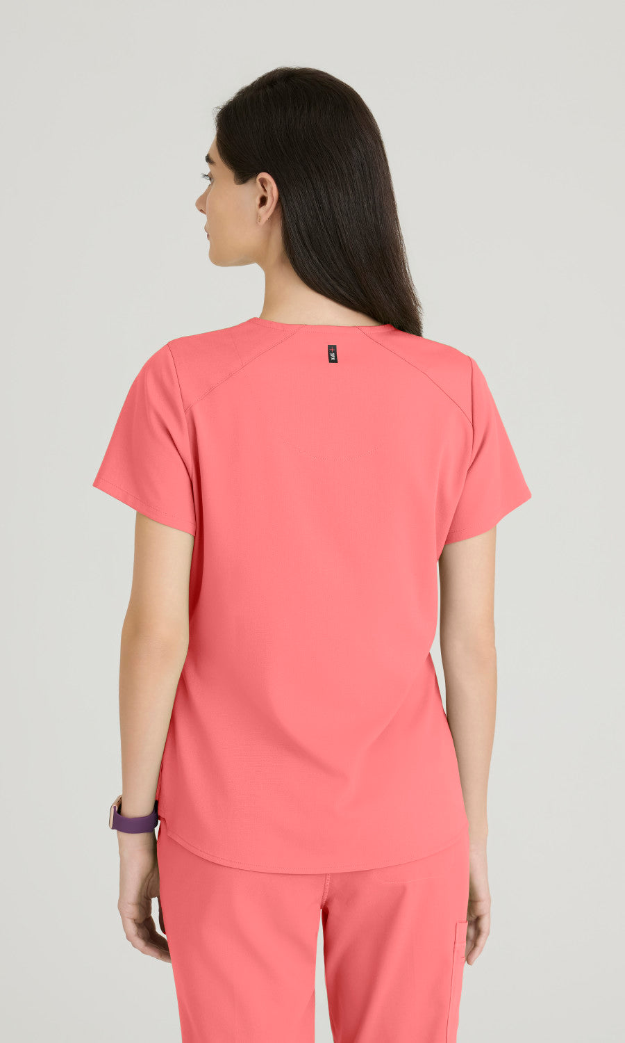 Greys Anatomy Spandex Stretch GRST011 Women's Emma Top in Coral Bloom by Barco Model Image Back