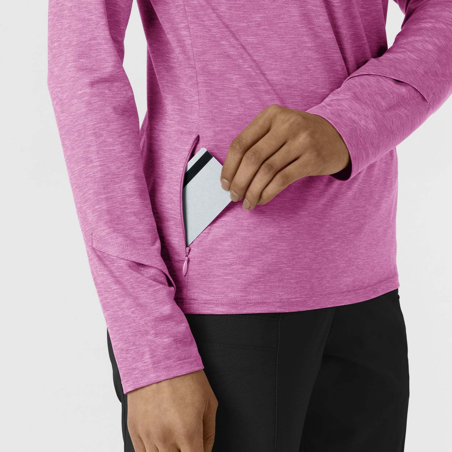 Layers 2239 Watch Window Quarter Zip Scrub Top Raspberry Heather Model Image Alternate | Wink