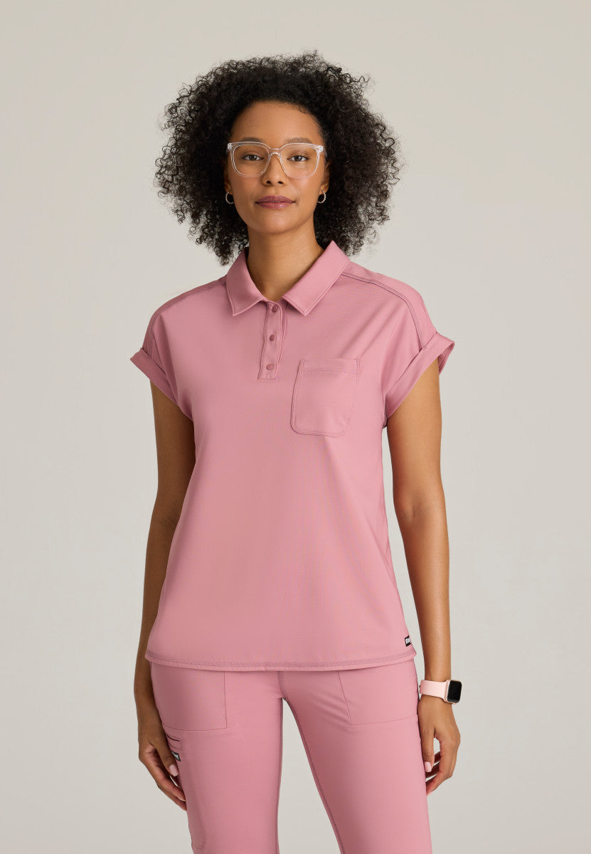 Grey's Anatomy Knits GRST254 Renew Knit Scrub Top Canyon Pink