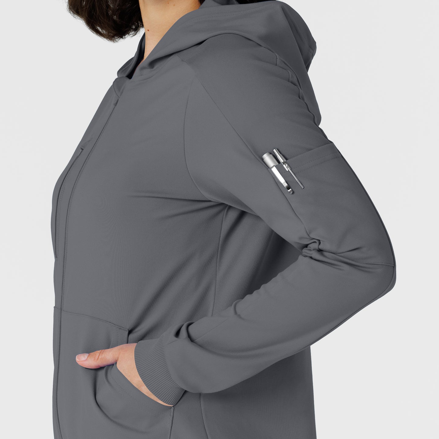 RENEW 8159 Knit Women’s Zip Hoodie Pewter Model Image Alternate | Wink