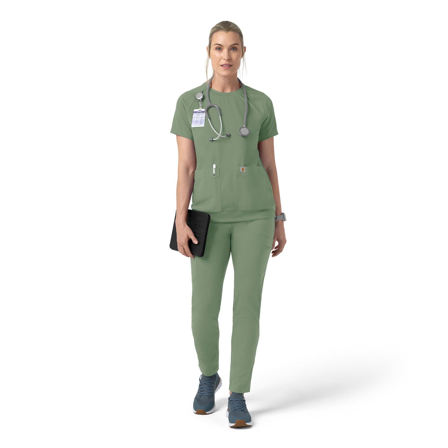 Force Cross-Flex C13290 Knit Women's Crew Neck Scrub Top Green Slate