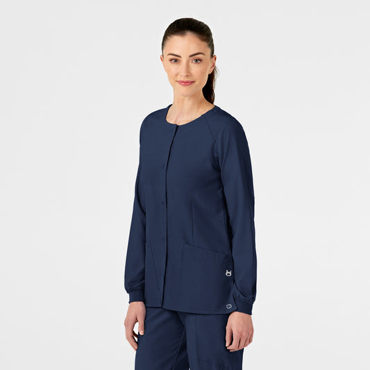 W123 8155 Crew Neck Warm Up Jacket Navy Model Image Right Side | Wink