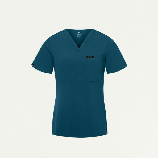 ULTRAlite W10040 Women's Rhena Slim 1-Pocket Scrub Top Caribbean Blue