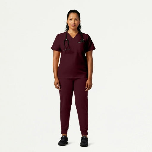 ULTRAlast W10013 Women's Rhena Slim 1-Pocket Scrub Top Burgundy