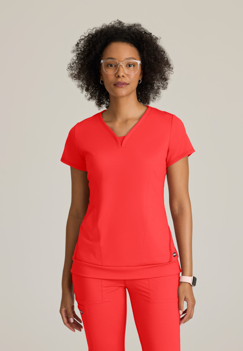 Grey's Anatomy Knits GRST250 Motivate Knit Scrub Top Radiant Coral