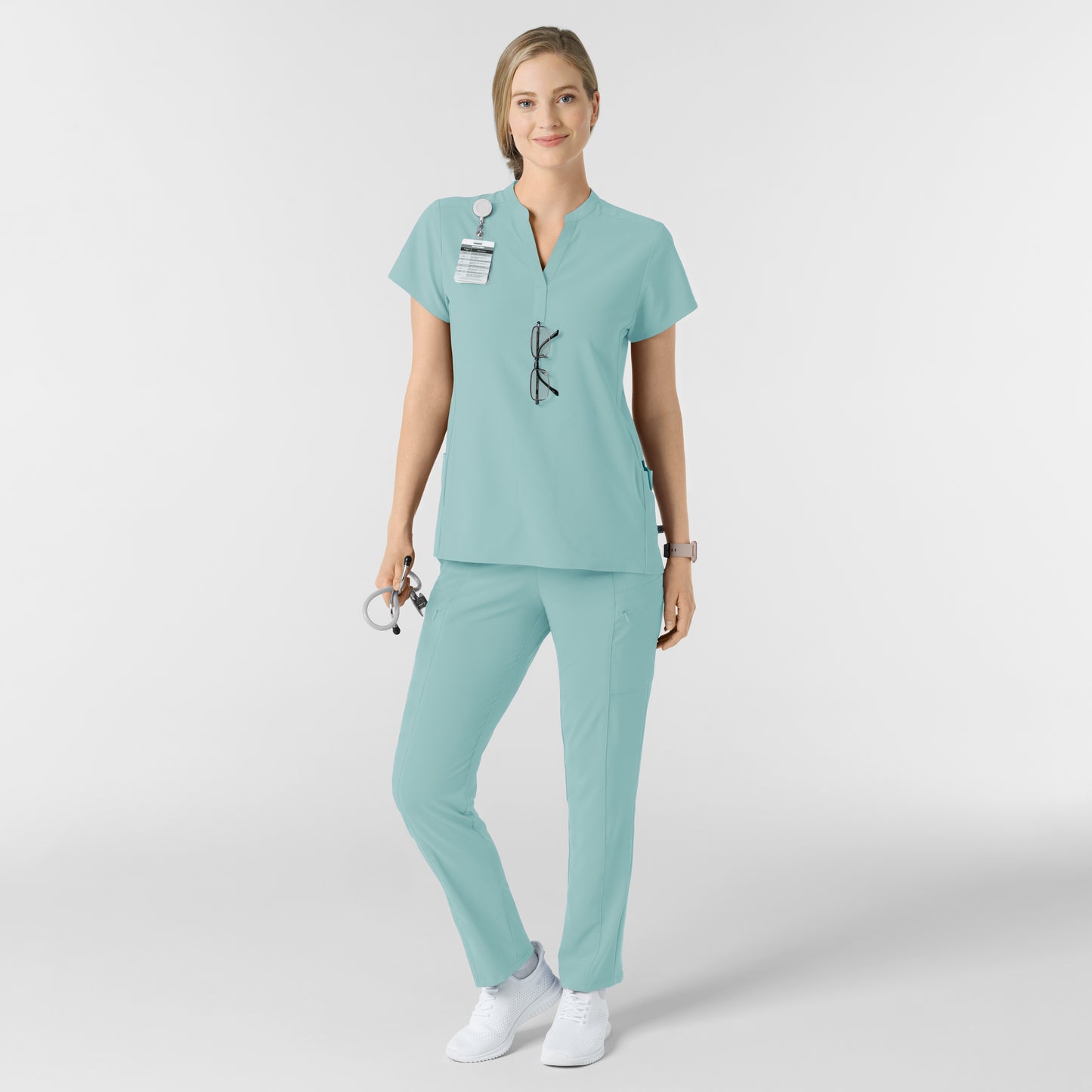 RENEW 6734 Women's Mandarin Collar Scrub Top Coastal Blue