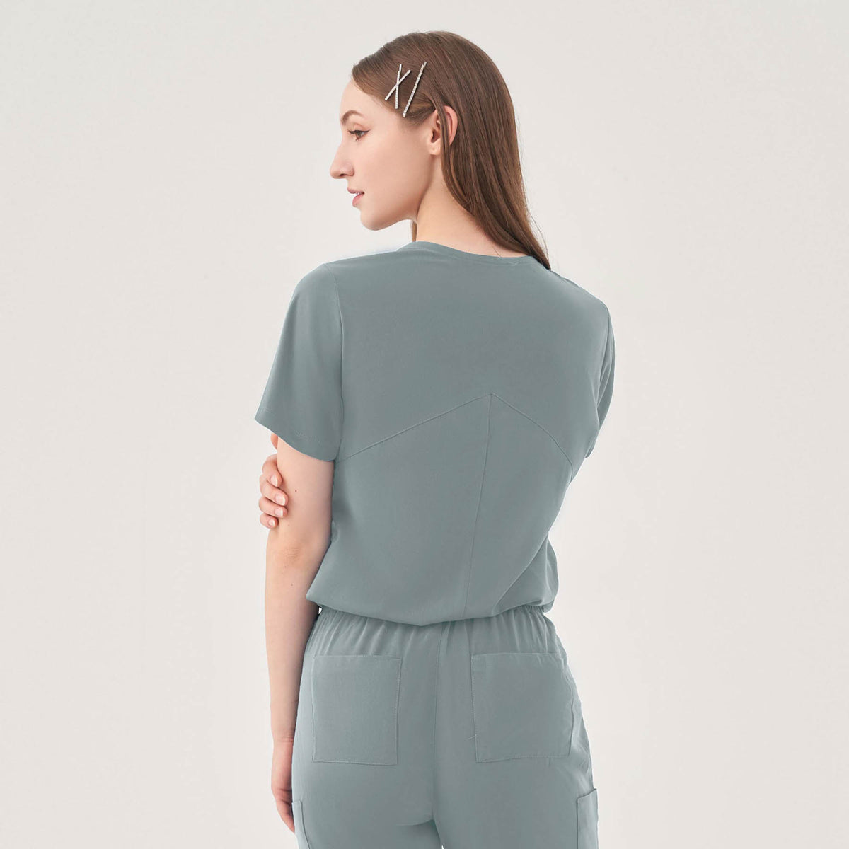 Quantum 1018 Luna Tuck Band V-Neck Scrub Top Camp Green