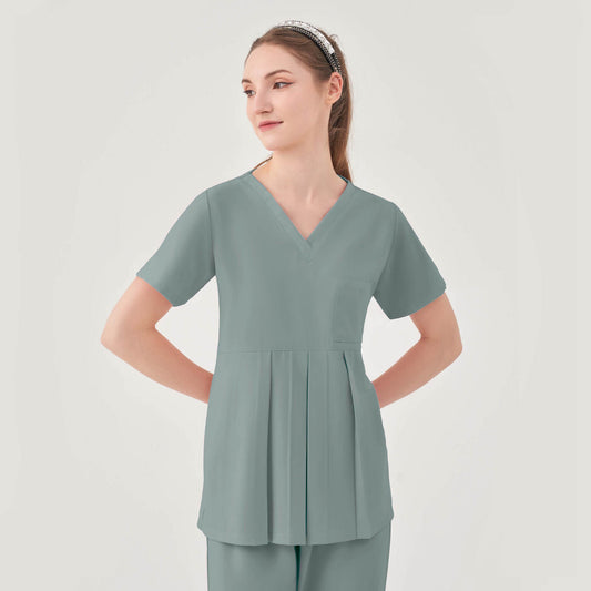 Quantum 1068 Aspen Peplum V-Neck Scrub Top Camp Green