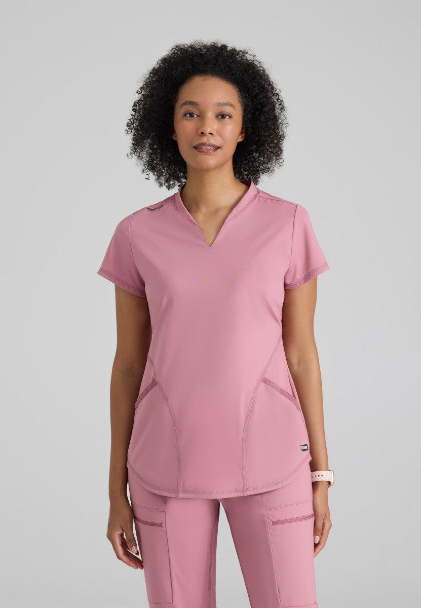 Grey's Anatomy Knits GRST249 Define Knit Scrub Top Canyon Pink