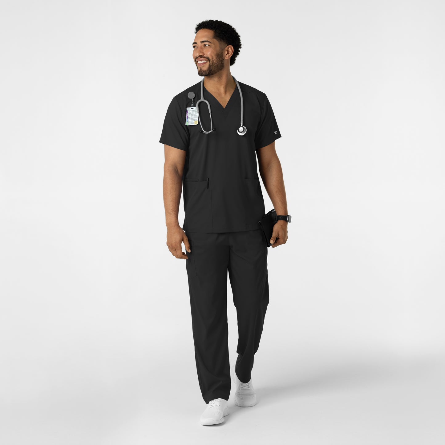 Boundless 6051 Unisex V-Neck Scrub Top Black Model Image Alternate | Wink