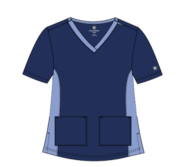 Foundry Women's 1005C Quinn Colorblock 2 Pocket V-Neck Top Navy Ceil Blue