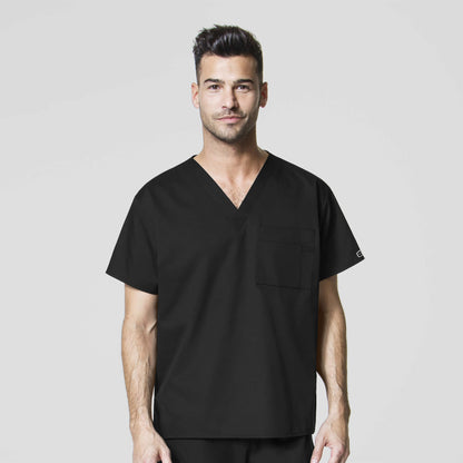 WonderWORK 100 Unisex V-Neck Scrub Top Black Model Image Front | Wink