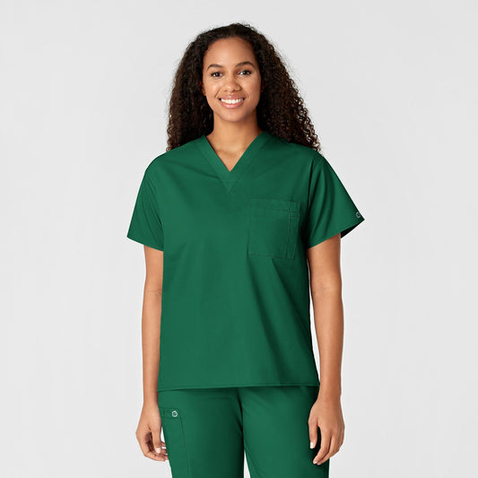 WonderWORK 100 Unisex V-Neck Scrub Top Hunter Model Image Front | Wink