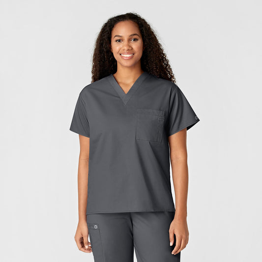 WonderWORK 100 Unisex V-Neck Scrub Top Pewter Model Image Front | Wink