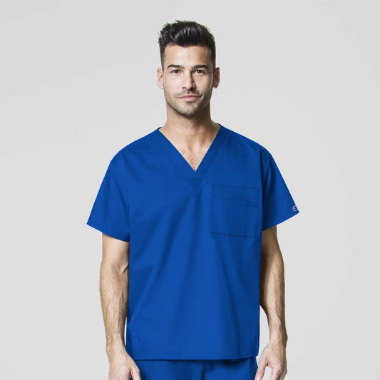 WonderWORK 100 Unisex V-Neck Scrub Top Royal Model Image Front | Wink