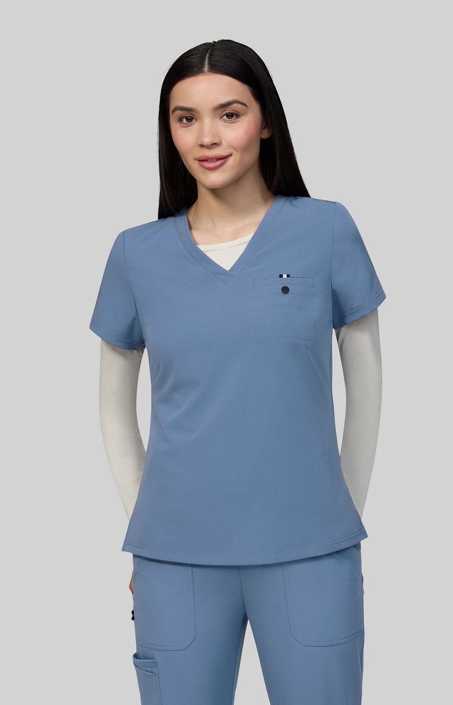 Next Gen Ready to Work Women's 1-Pocket Tuck-In Scrub Top Bluestone