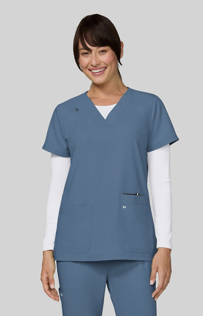 Next Gen Hustle and Heart Women's 3-Pocket Stretch Scrub Top Bluestone