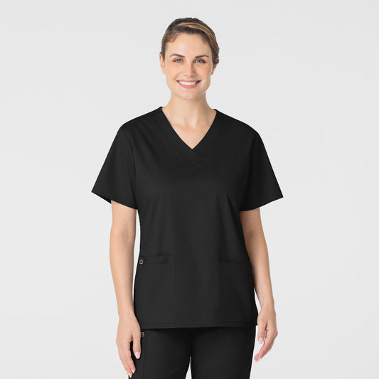 WonderWORK 101 V-Neck Scrub Top Black Model Image Front | Wink