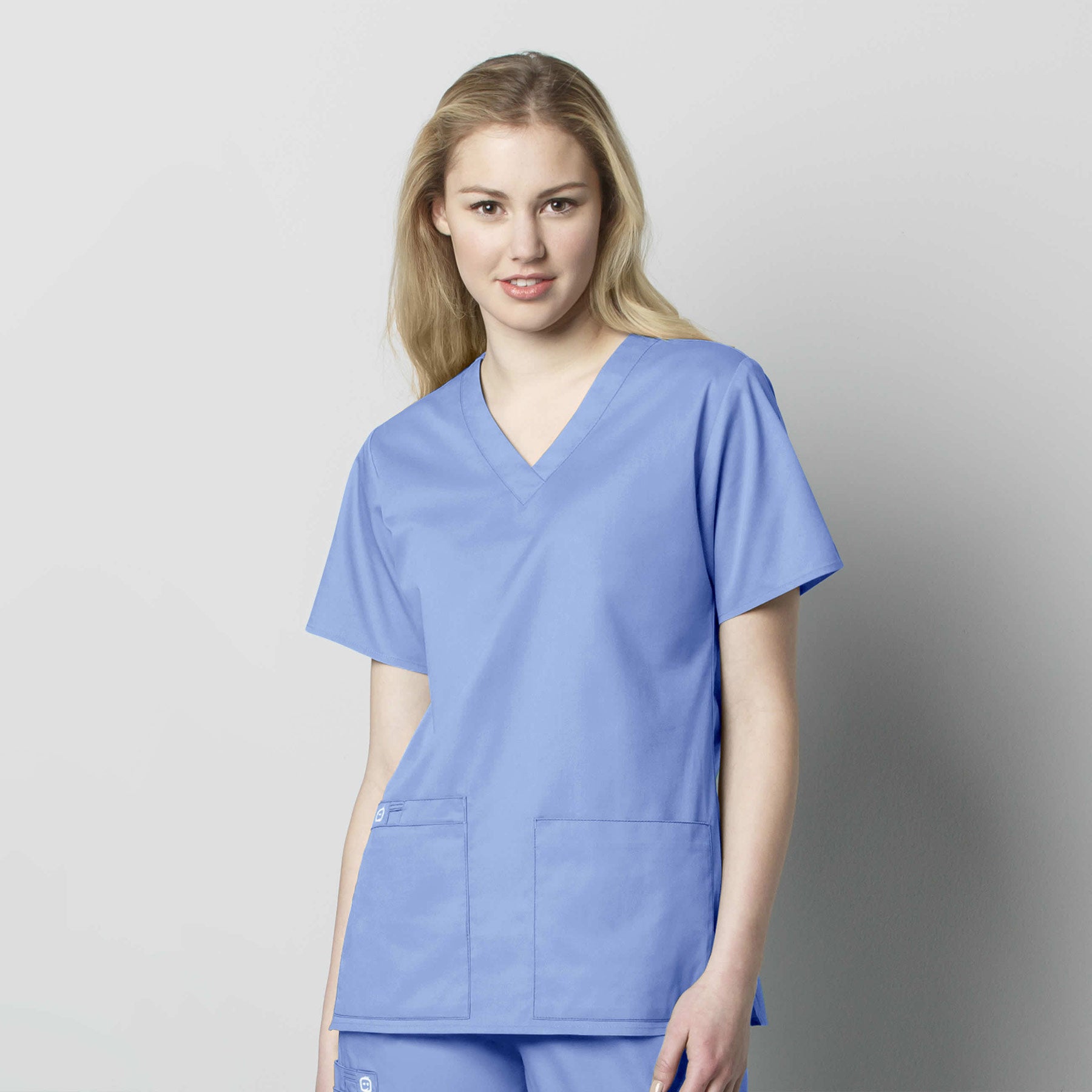 Wink WonderWORK 101 V-Neck Scrub Top Ceil Blue – Med Threads