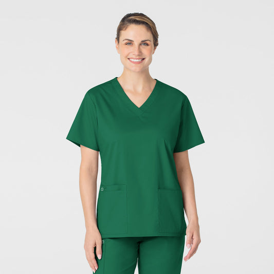 WonderWORK 101 V-Neck Scrub Top Hunter Model Image Front | Wink